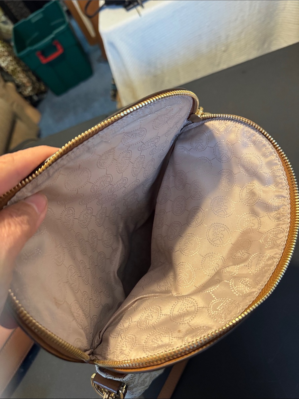 Michael Kors Beige Logo Crossbody with Brown Leather Trim and Tassel - Picture 3 of 5
